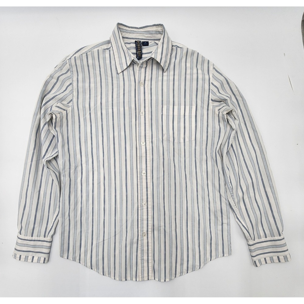 WOMENS ANCHOR BLUE DRESS SHIRT SMALL STRIPED Y2K TAILORED LOOK WELL‎ MADE